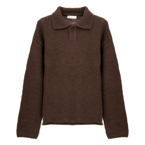 Amomento One Button Collar Knit Brown AMFWM04KN Degli Uberti